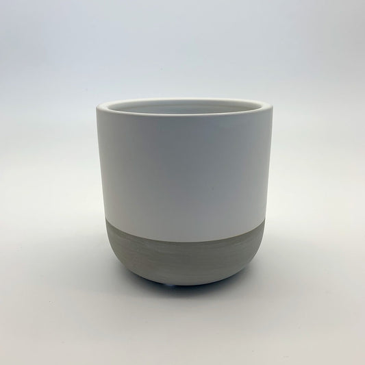 The Room Refresh planter featuring a white matte body and grey base, photographed on a clean white background.