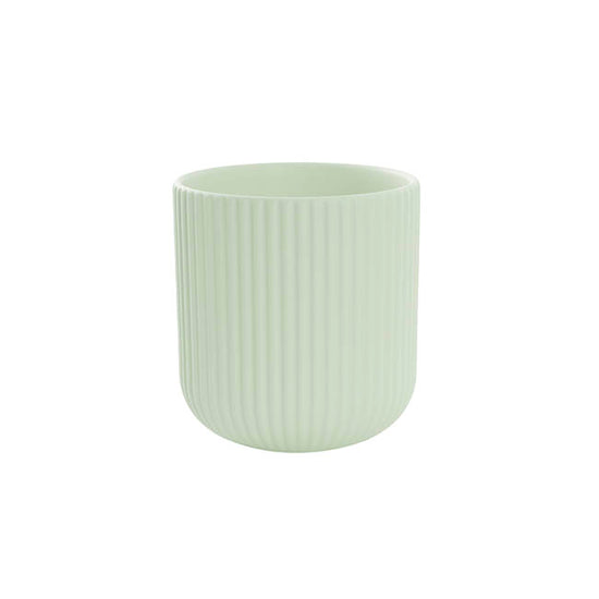 The Effortless Fit soft sage ribbed ceramic planter photographed on a clean white backdrop.