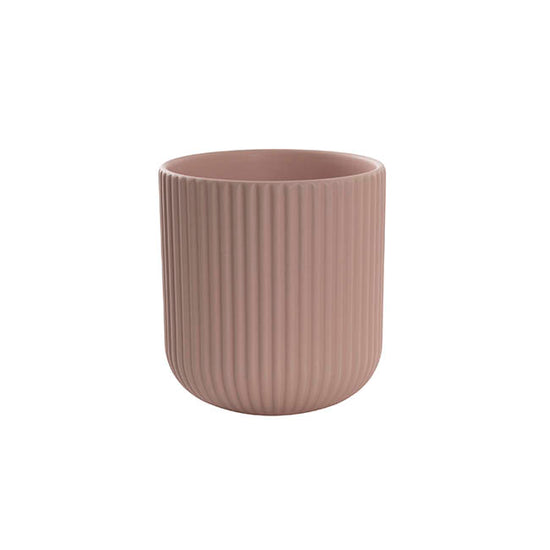 The Effortless Fit nude-coloured ribbed ceramic planter photographed on a clean white background.