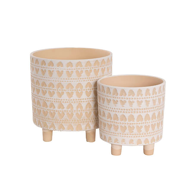 The Matchmaker 2-piece planter set featuring cream-toned patterned pots in two sizes, photographed together on a clean white background.