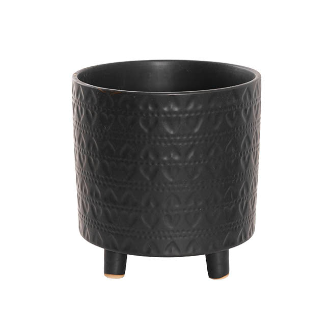 The Perfect Pair large matte black planter features subtle leaf-patterned texture and short, rounded feet.