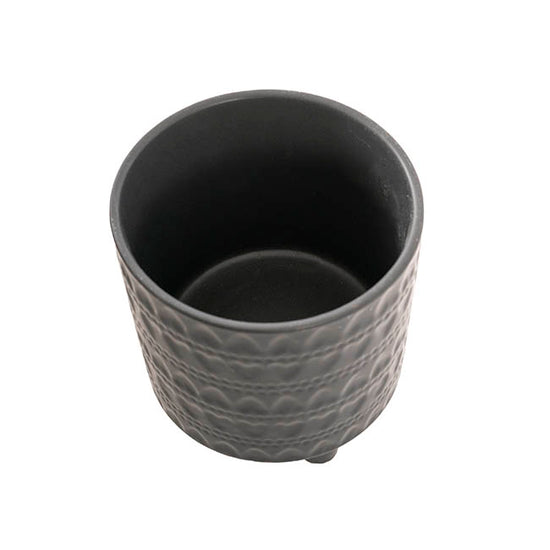 Top-down view of The Perfect Pair large black planter highlighting its textured exterior and smooth inner vessel.