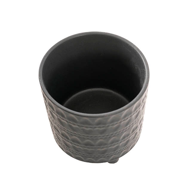 Top-down view of The Perfect Pair large black planter highlighting its textured exterior and smooth inner vessel.