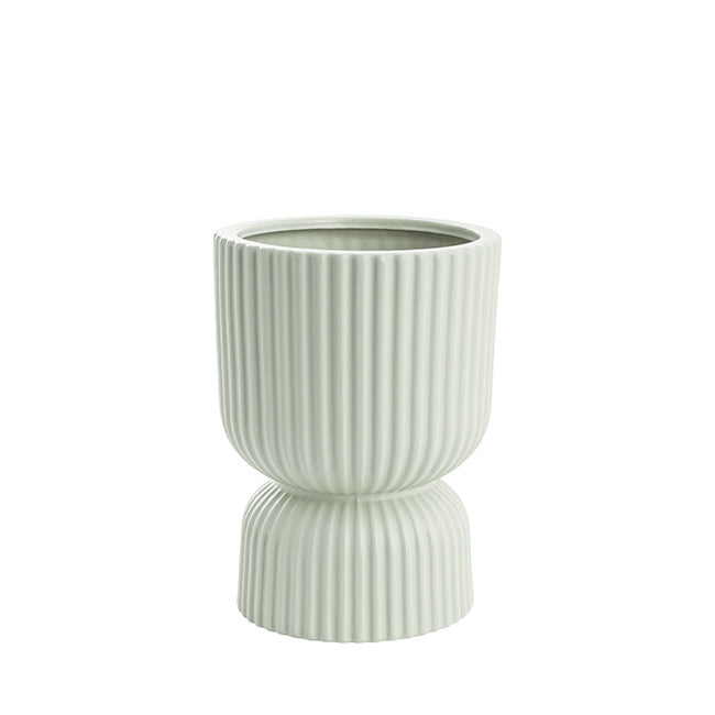 The Perfect Fit sage sculptural planter with an egg-cup silhouette and ribbed texture, photographed on a clean white background.