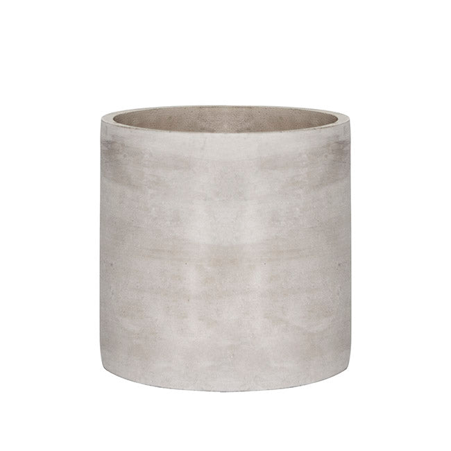 The Quiet Achiever matte grey cement planter, with a smooth cylindrical shape, photographed on a white background.